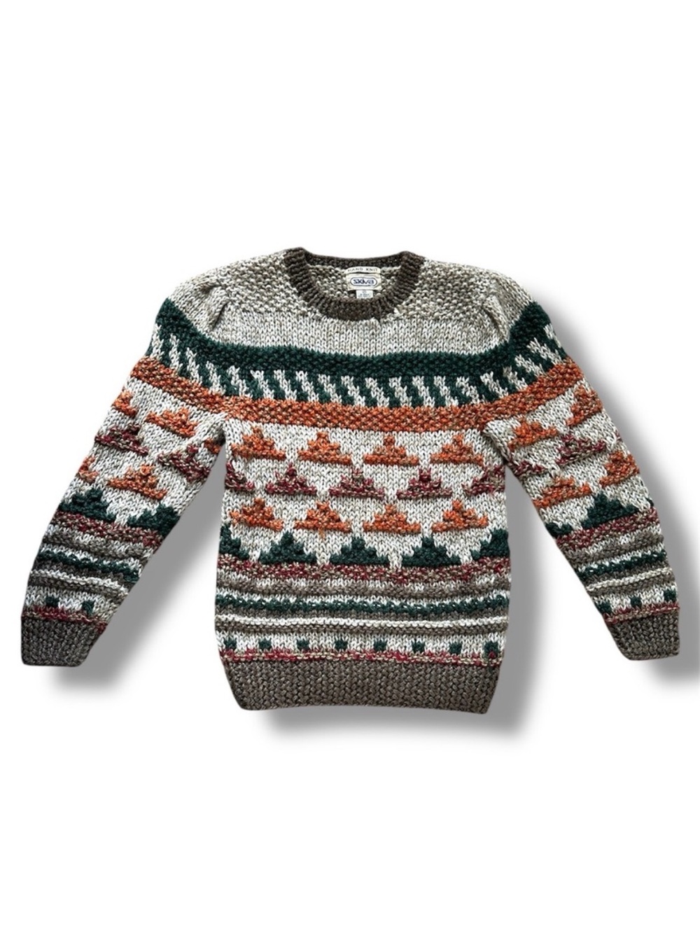 Vintage 80s/90s Skiva Multicolor Hand Knit Fair Isle Sweater Womens Size XS Cozy